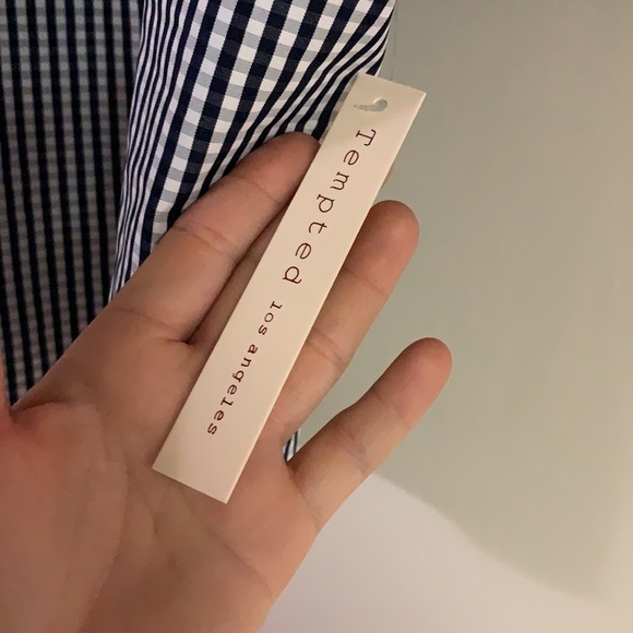 Navy Gingham  Off the Shoulder Top - Picture 3 of 3